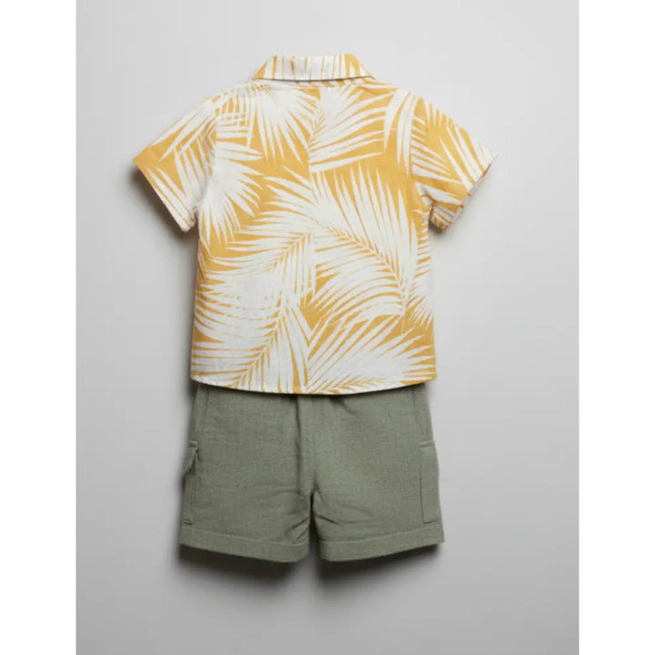 Pattuti Sustainable Linen Blend Set Of Tropical Print Shirt With Shorts - Yellow