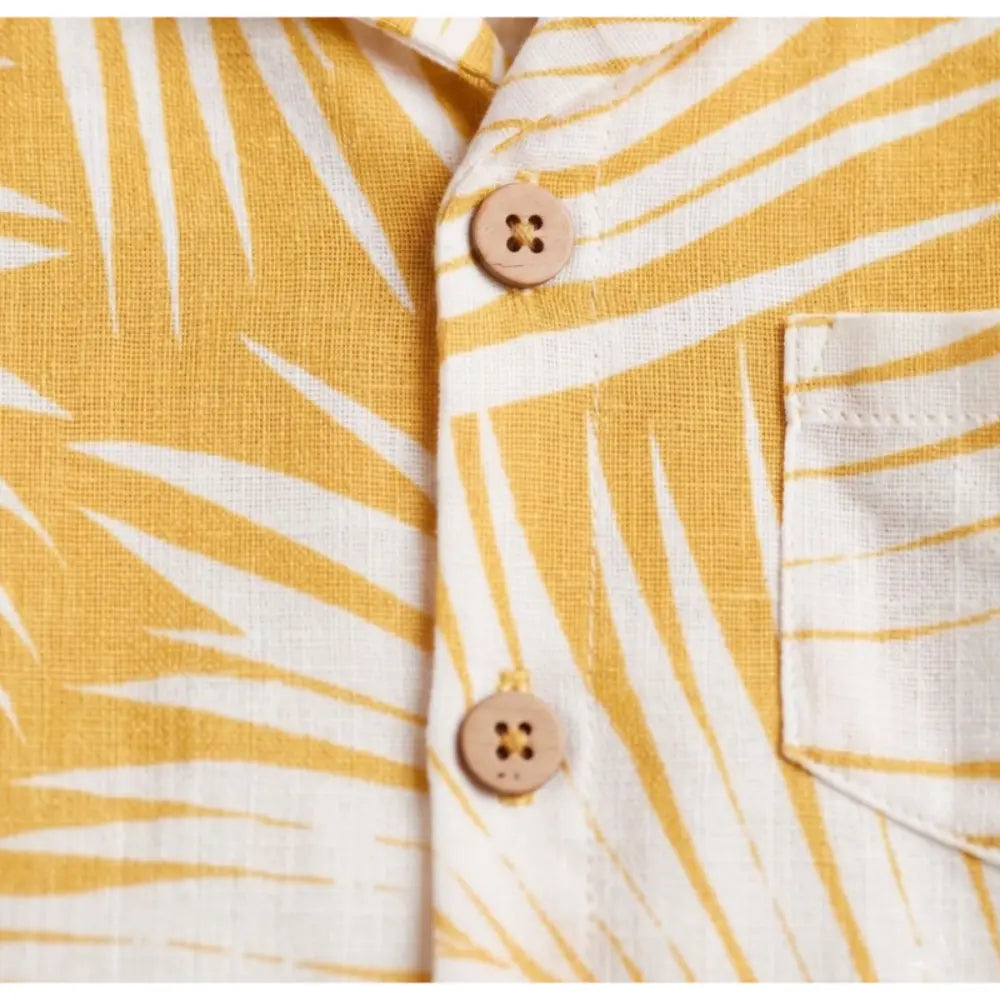 Pattuti Sustainable Linen Blend Set Of Tropical Print Shirt With Shorts - Yellow