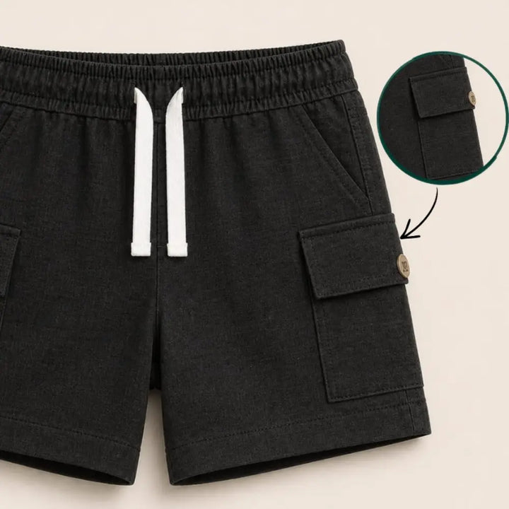 Pattuti Sustainable Linen Blend Set Of Seashore Print Shirt With Shorts - Black