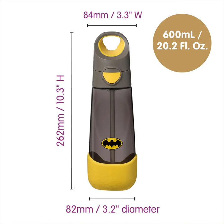 B.Box Warner Bros Batman Tritan Straw Water Bottle for Kids – 600ml, Durable &amp; Spill-Proof, BPA-Free, Easy Grip Design – Multicolor