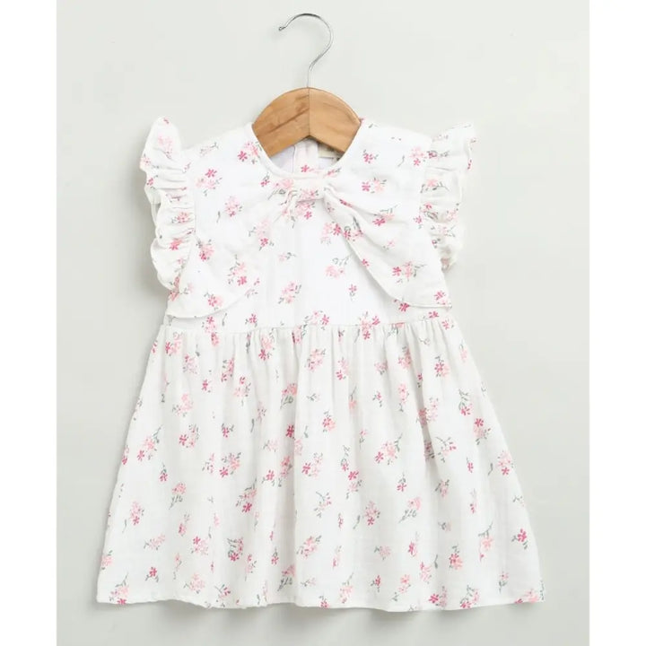 Sweetlime By AS White Ditsy Pink Floral Organic Cotton Dress &amp; Bloomer Co-ord