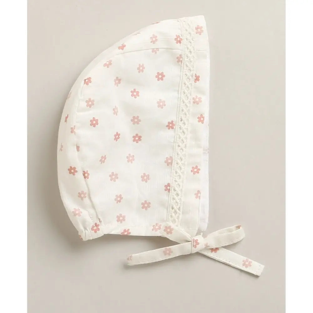 Sweetlime By As Organic Cotton Rosy Charm Bib &amp; Bonnet- White - 0-12M