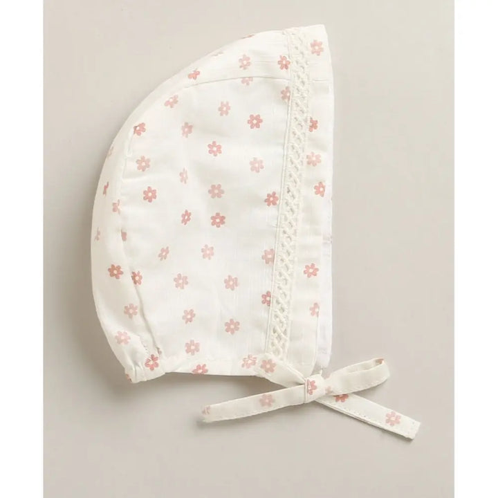 Sweetlime By As Organic Cotton Rosy Charm Bib &amp; Bonnet- White - 0-12M