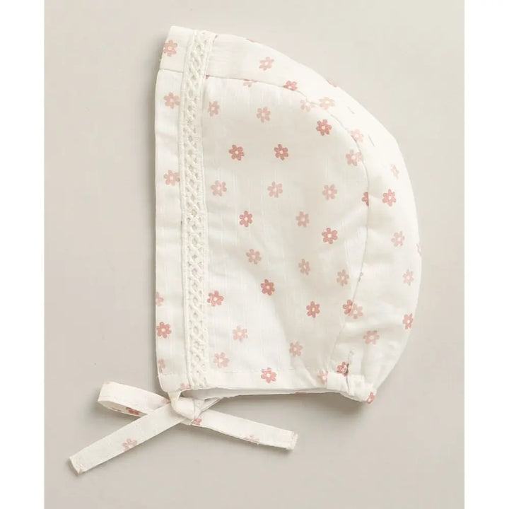 Sweetlime By As Organic Cotton Rosy Charm Bib &amp; Bonnet- White - 0-12M