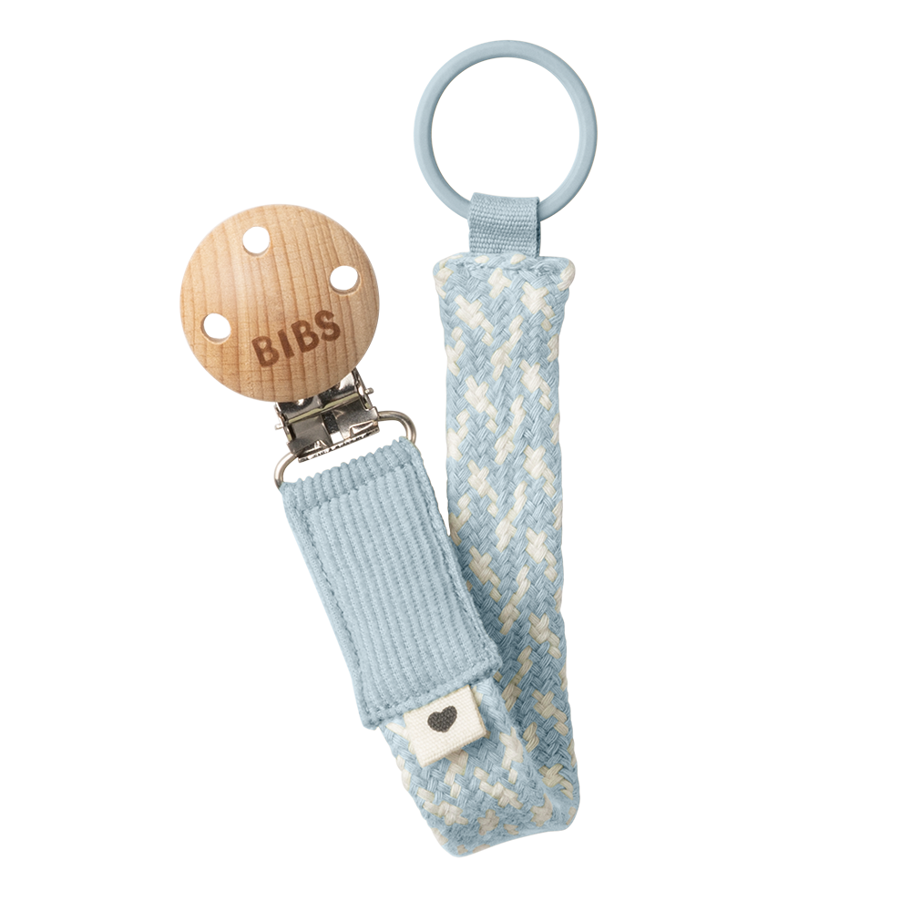 BIBS Pacifier Clip Braided Baby - Blue/Ivory