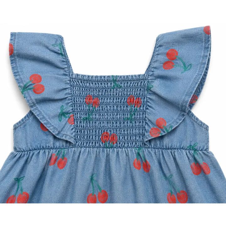 Pattuti Sustainable Denim Baby Girl Top &amp; Shorts Set With Hairband | Cherry Print Denim Outfit For Kids | Stylish Summer Wear