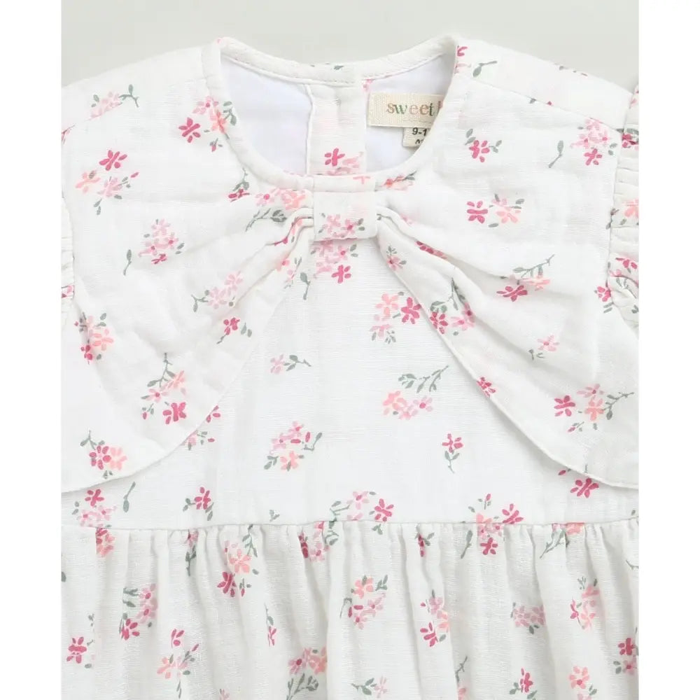 Sweetlime By AS White Ditsy Pink Floral Organic Cotton Dress &amp; Bloomer Co-ord