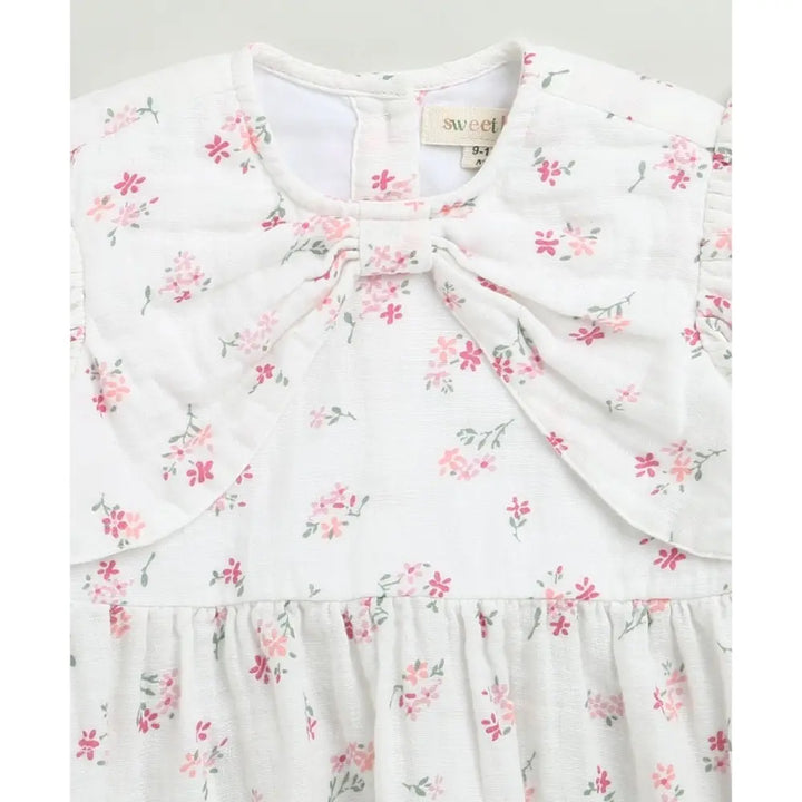 Sweetlime By AS White Ditsy Pink Floral Organic Cotton Dress &amp; Bloomer Co-ord