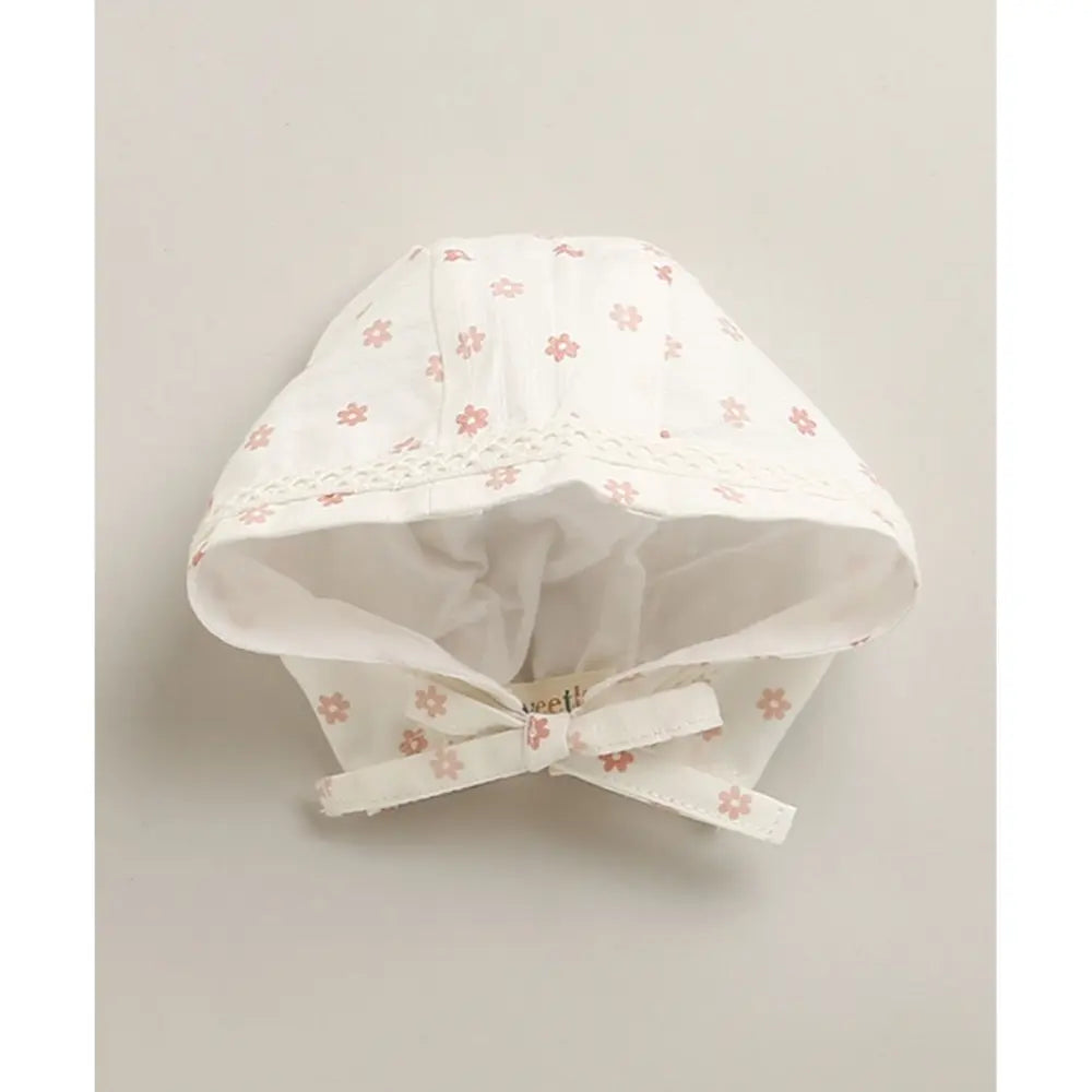 Sweetlime By As Organic Cotton Rosy Charm Bib &amp; Bonnet- White - 0-12M