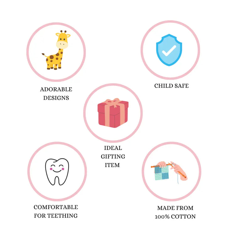 Happy Threads Cuddly Bunnies Rattle Toy- Handmade Baby Toy for Early Play