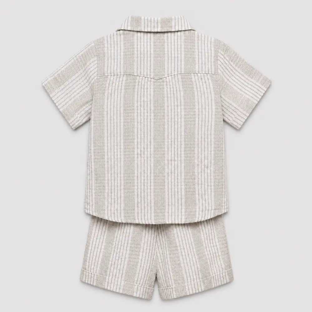 Pattuti Sustainable Seer-Sucker Set Of Co-Ord Set With Shirt + Shorts - Grey