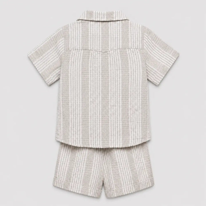Pattuti Sustainable Seer-Sucker Set Of Co-Ord Set With Shirt + Shorts - Grey