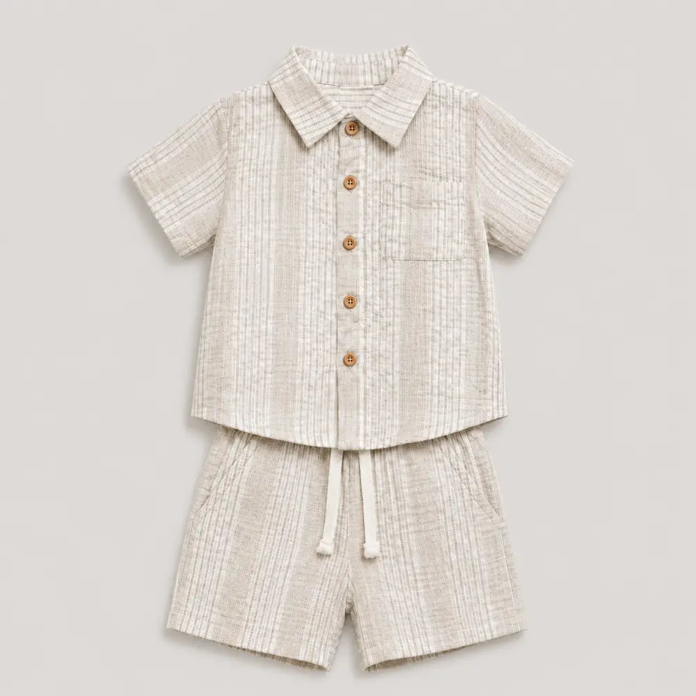 Pattuti Sustainable Seer-Sucker Set Of Co-Ord Set With Shirt + Shorts - Grey