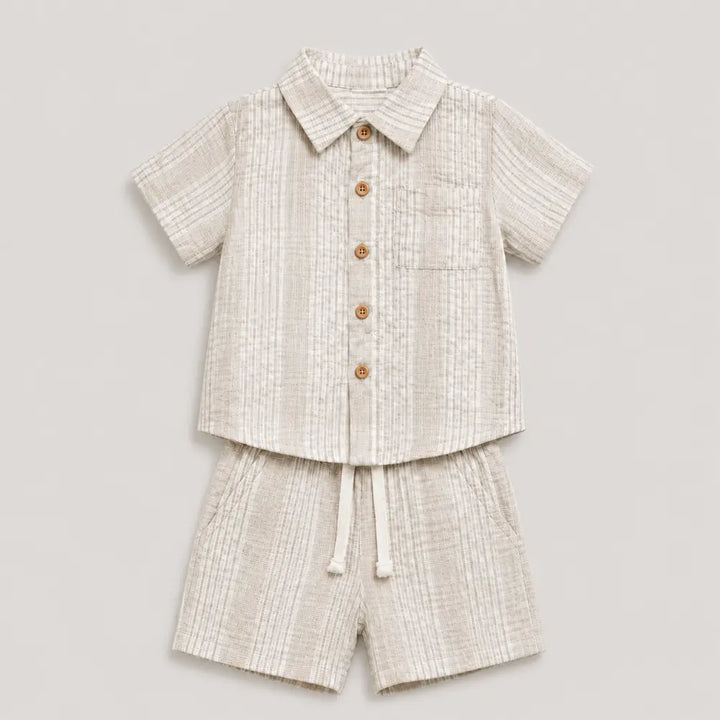 Pattuti Sustainable Seer-Sucker Set Of Co-Ord Set With Shirt + Shorts - Grey