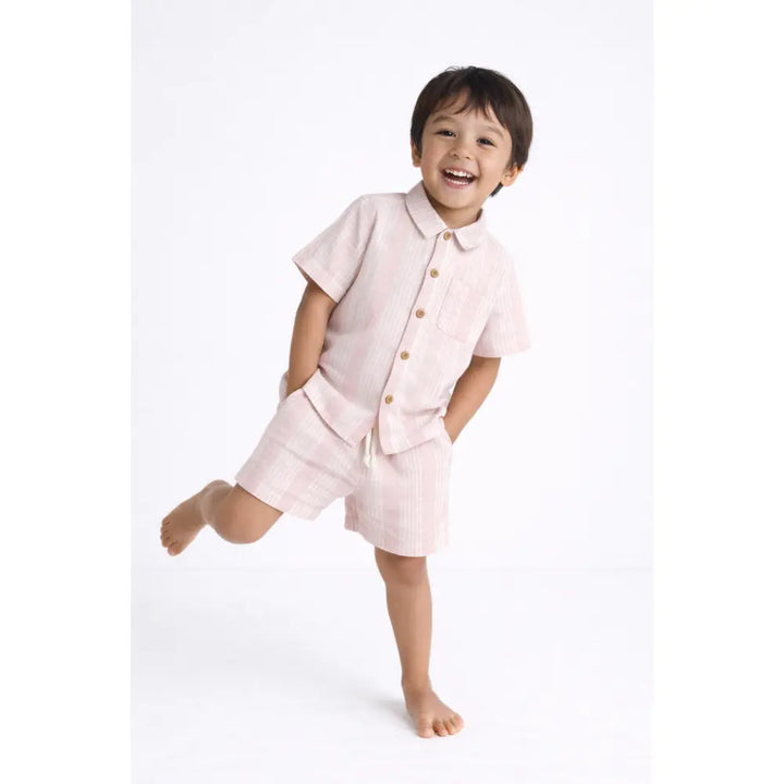Pattuti Sustainable Seersucker Shirt &amp; Shorts Co-ord Set For Kids - Peach