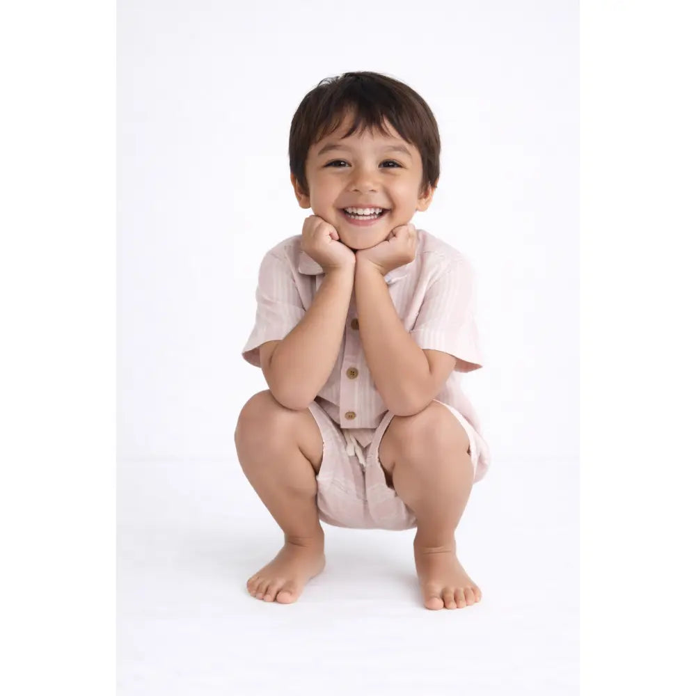 Pattuti Sustainable Seersucker Shirt &amp; Shorts Co-ord Set For Kids - Peach