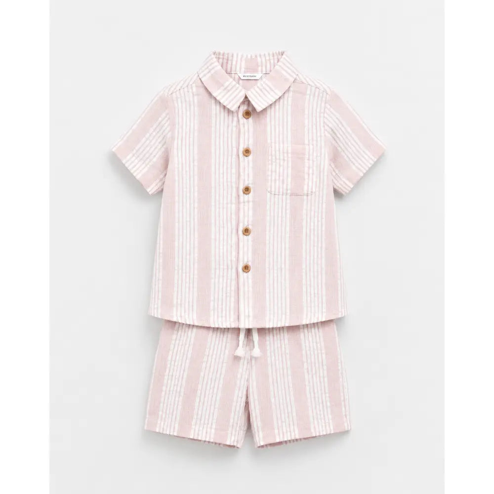 Pattuti Sustainable Seersucker Shirt &amp; Shorts Co-ord Set For Kids - Peach