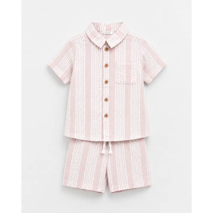 Pattuti Sustainable Seersucker Shirt &amp; Shorts Co-ord Set For Kids - Peach