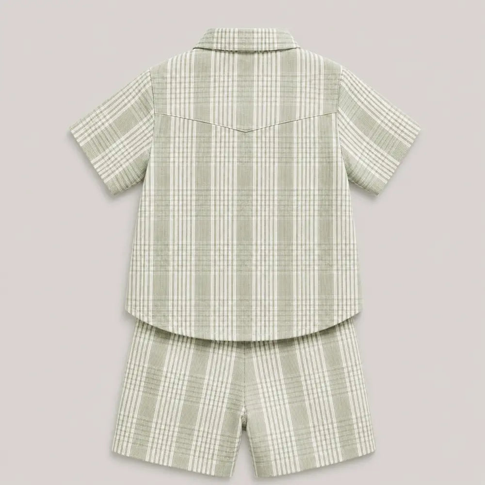 Pattuti Sustainable Seer-Sucker Set Of Co-Ord Set With Shirt + Shorts - Mint