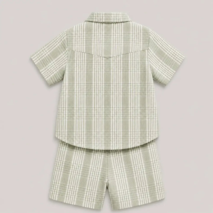 Pattuti Sustainable Seer-Sucker Set Of Co-Ord Set With Shirt + Shorts - Mint