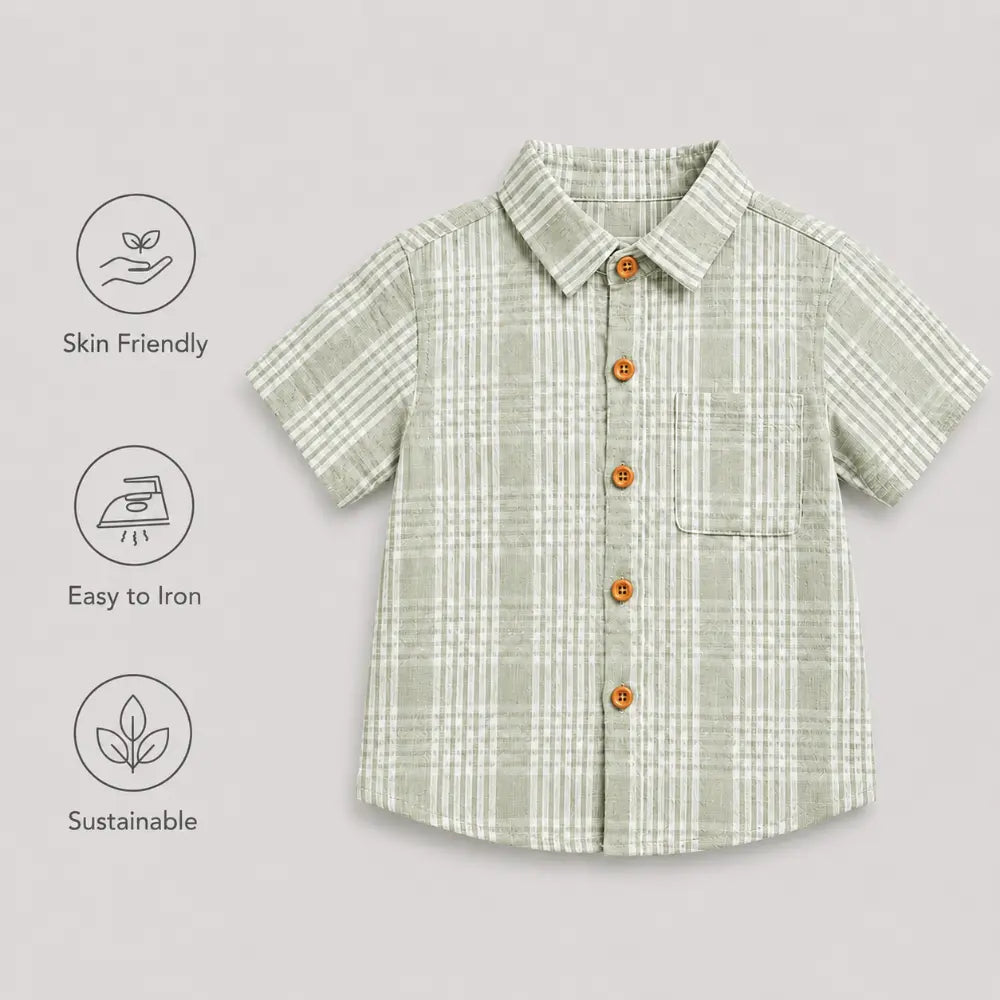 Pattuti Sustainable Seer-Sucker Set Of Co-Ord Set With Shirt + Shorts - Mint