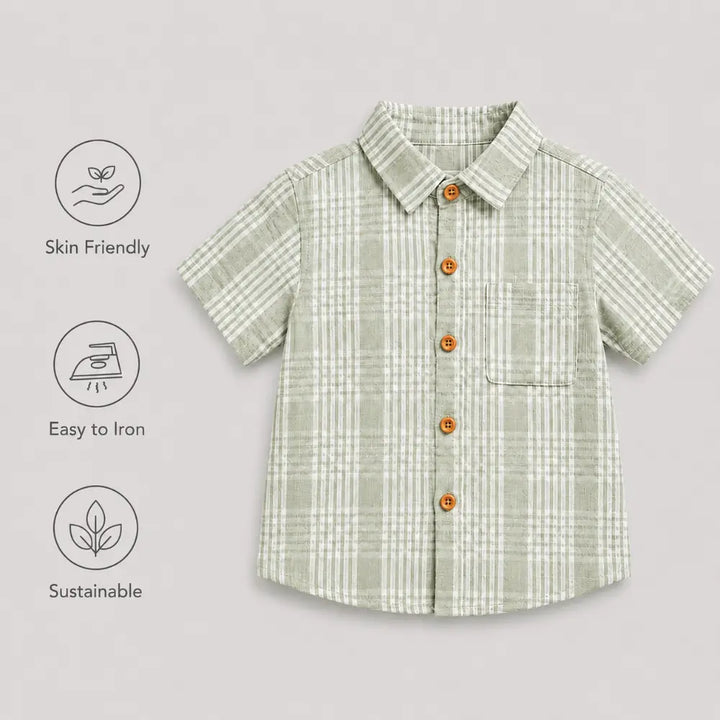 Pattuti Sustainable Seer-Sucker Set Of Co-Ord Set With Shirt + Shorts - Mint