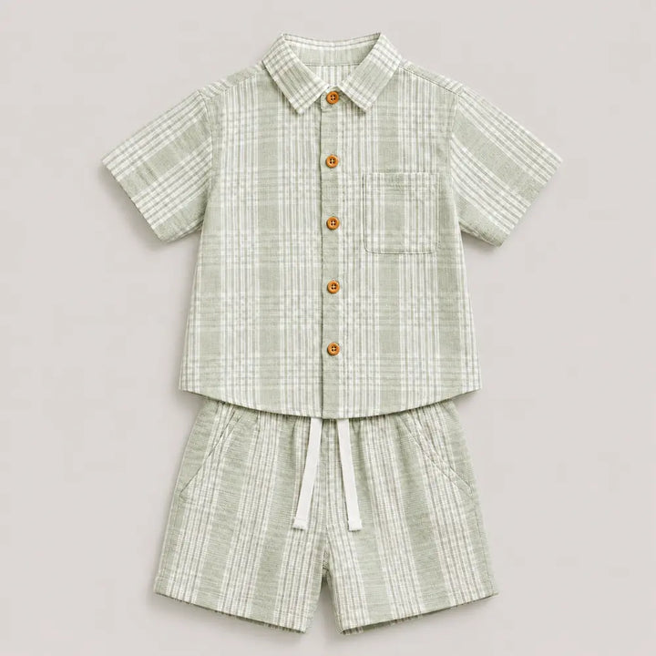 Pattuti Sustainable Seer-Sucker Set Of Co-Ord Set With Shirt + Shorts - Mint