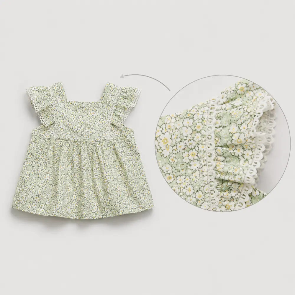 Pattuti Sustainable Cotton Floral Printed Lace Set With Bloomers - Floral