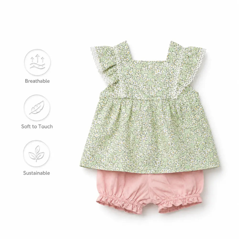 Pattuti Sustainable Cotton Floral Printed Lace Set With Bloomers - Floral
