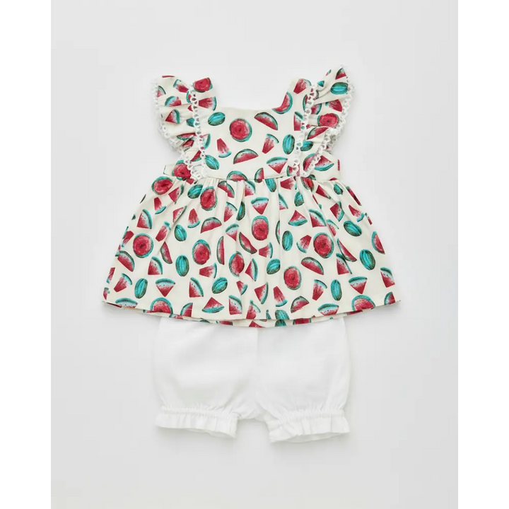 Pattuti Watermelon Print Baby Girl Outfit Set | Sustainable Kidswear Set | Cute Summer Dress For Girls | Soft Breathable Baby Clothing