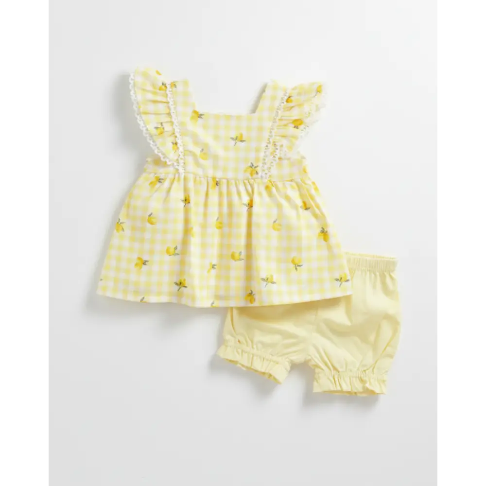 Pattuti Lemon Gingham Baby Girl Dress Set | Sustainable Cotton Outfit For Kids | Stylish Summer Wear &amp; Everyday Comfort