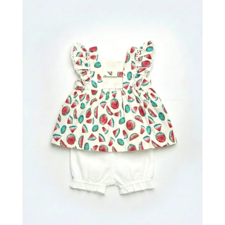 Pattuti Watermelon Print Baby Girl Outfit Set | Sustainable Kidswear Set | Cute Summer Dress For Girls | Soft Breathable Baby Clothing