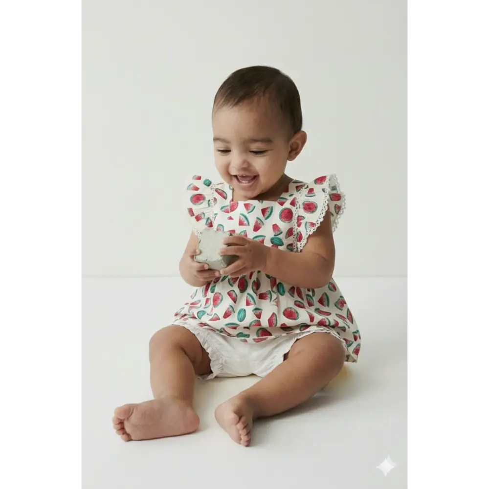 Pattuti Watermelon Print Baby Girl Outfit Set | Sustainable Kidswear Set | Cute Summer Dress For Girls | Soft Breathable Baby Clothing