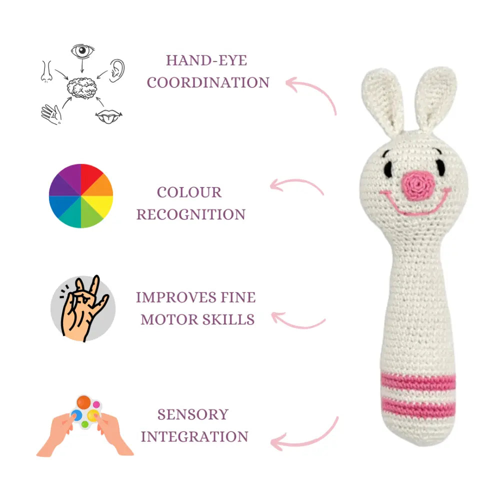 Happy Threads Cuddly Bunnies Hand Rattle-Sensory Toy for Infants &amp; Toddlers
