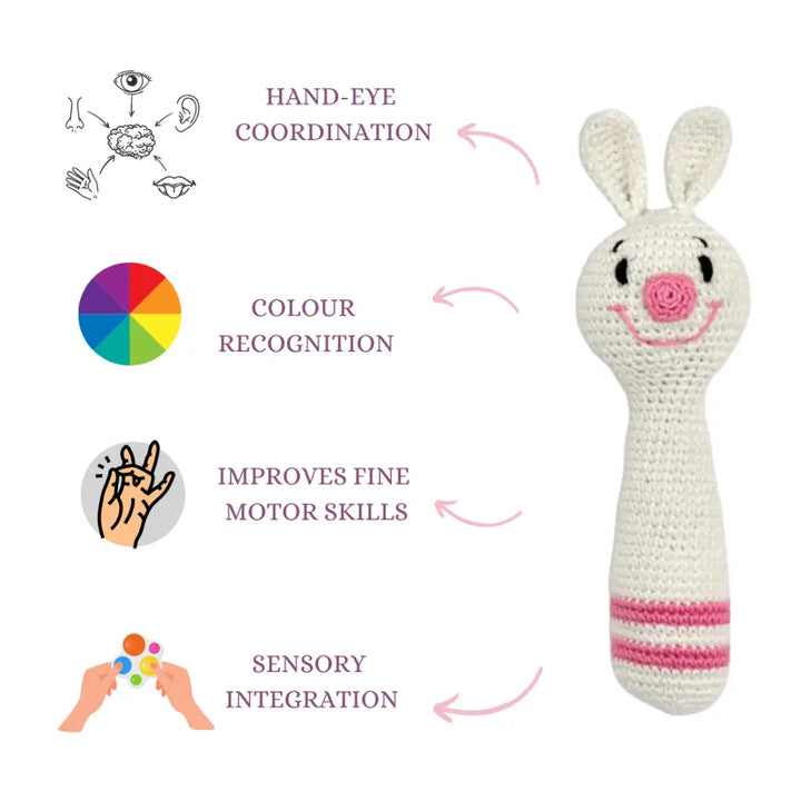 Happy Threads Cuddly Bunnies Hand Rattle-Sensory Toy for Infants &amp; Toddlers