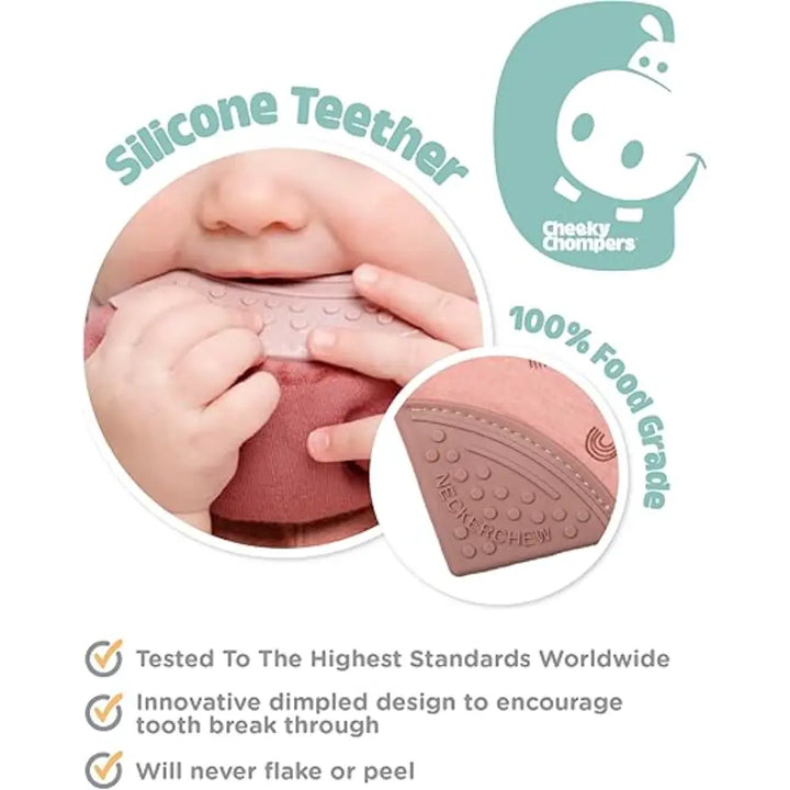 Cheeky Chompers Neckerchew for Babies &amp; Toddlers, Reversible Bib with Attached Silicone Teether, Super Absorbent, BPA-Free, 2–24 Months - Rainbow Rose