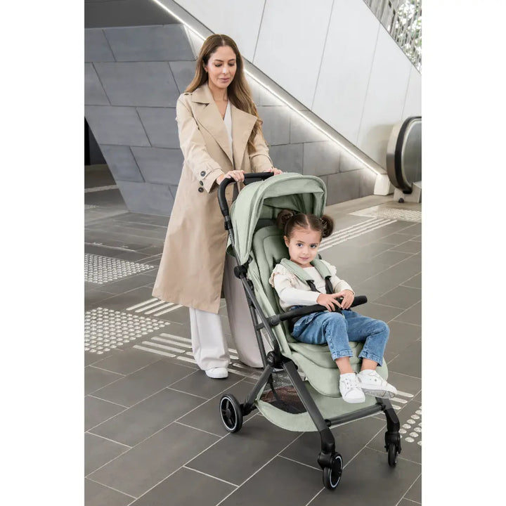 Britax Flylite Cabin Approved Lightweight Compact Stroller|Comfort Soft Insert|One Hand Auto Fold|Flat Reclining Seat|Extra Large Extendable Canopy|0-4Y|Upto 22Kg-Sage Green