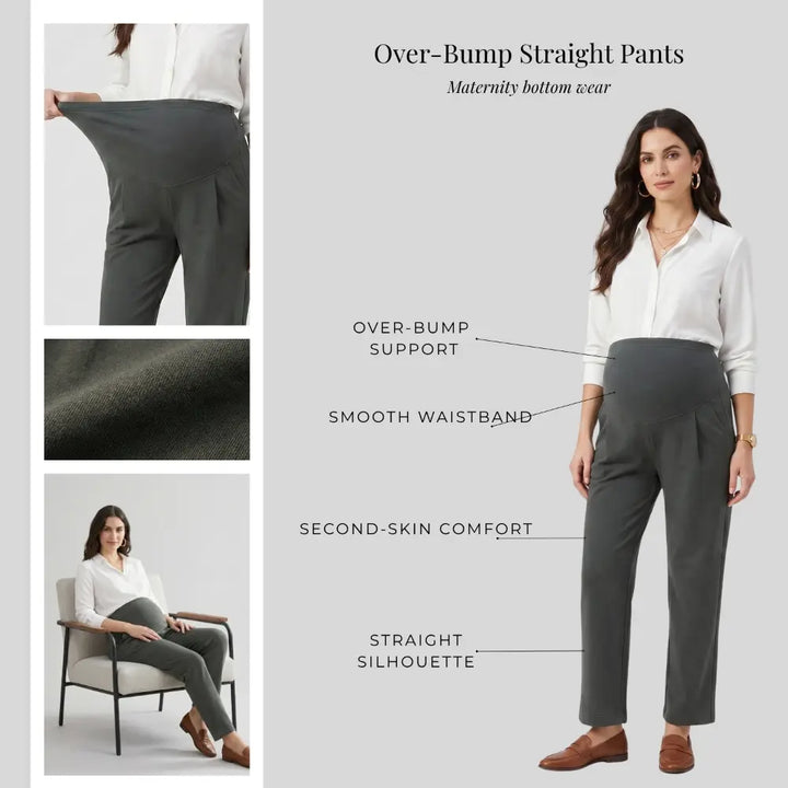 SOL MAMA Over Bump Straight Pants - Medium Grey