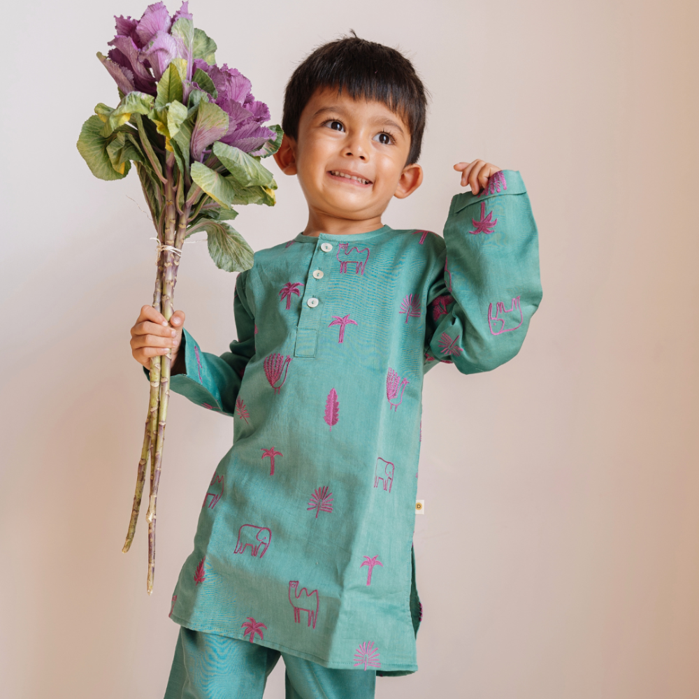 Dulaar Chanderi Kurta Pyjama Set - Magical Jungle