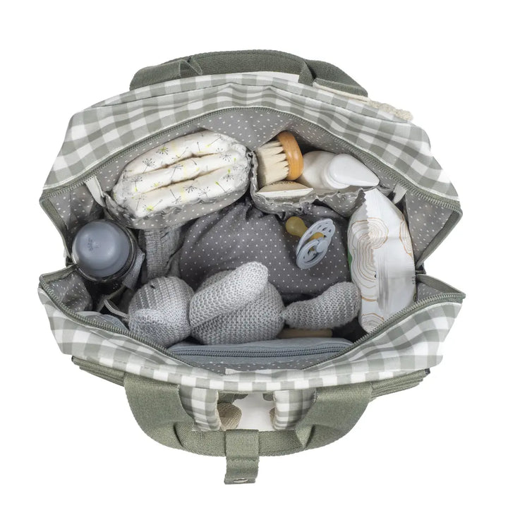 Walking Mum Diaper Backpack with Changing Pad, Large Capacity, Water-Resistant with Multi-Pocket Organizer, Insulated Bottle Pocket, Shoulder &amp; Stroller Straps, Personalized Charm, Checkered Print - Stone