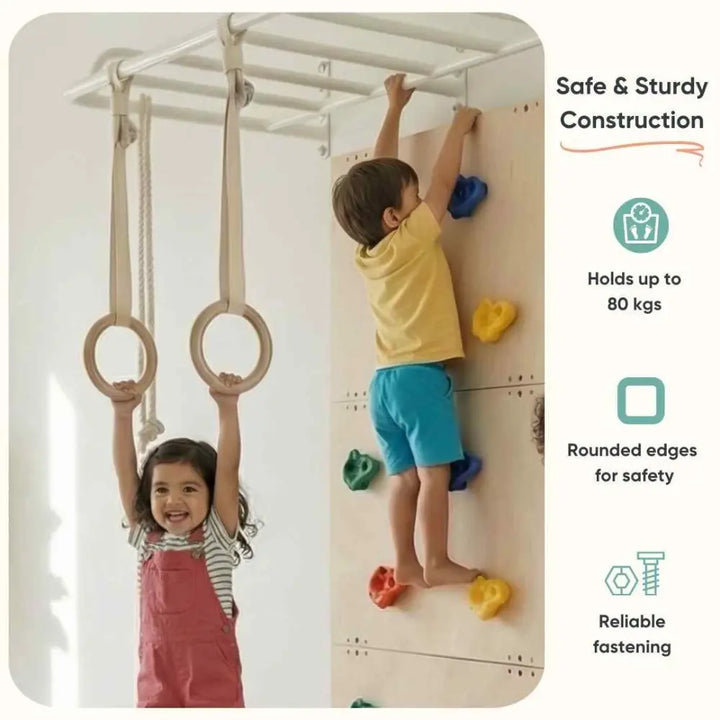 Curious Cub Ultimate Jungle Gym 3 | 5 Components - Rock Climbing, Monkey Bar, U Handles, Gymnastic Rings, Disk Swing | Ages 4-15 Years