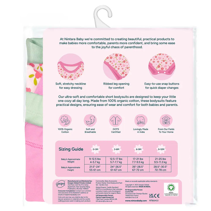 Nintara Baby 100% Cotton Bodysuit &amp; Pant Set - Garden Duo (Pack of 2)