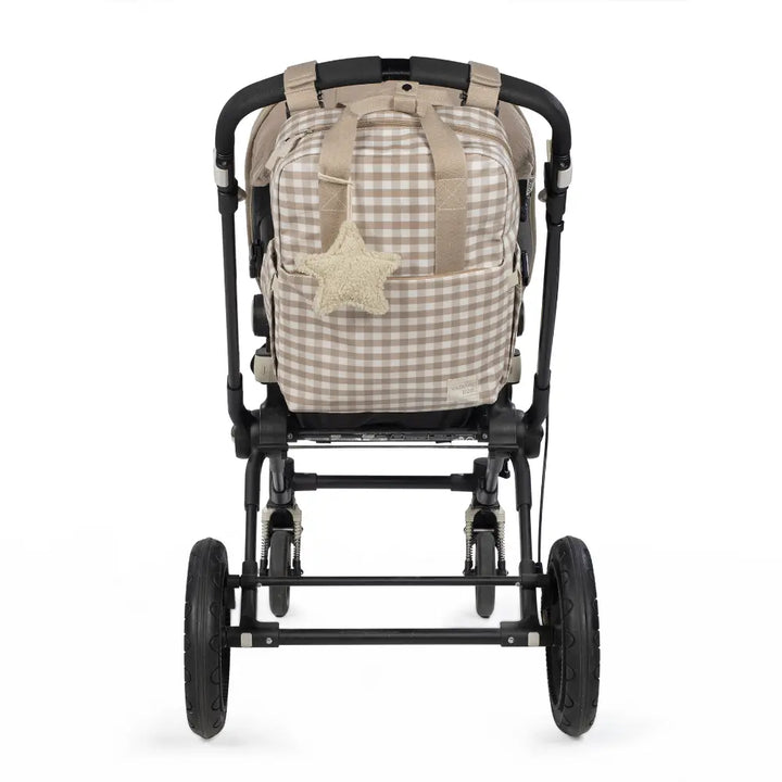 Walking Mum Diaper Backpack with Changing Pad, Large Capacity, Water-Resistant with Multi-Pocket Organizer, Insulated Bottle Pocket, Shoulder &amp; Stroller Straps, Personalized Charm, Checkered Print - Sand