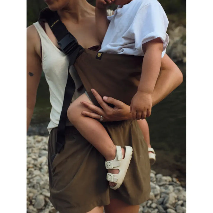Wildride Toddler Carrier | Lightweight 100% Cotton Hip Seat Baby Carrier for Toddlers 9 Months–4 Years | Ergonomic, Portable &amp; Travel-Friendly Child Carrier | Comfortable Alternative to Stroller for Everyday Use - Coffee