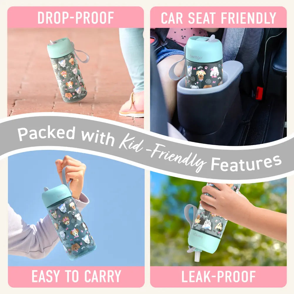Bentgo Kids Water Bottle 450 ml, Leak-Proof Straw Bottle for Kids, Lightweighted &amp; Durable, BPA &amp; PFAS-Free Tritan Water Bottle, Ideal for School, Daycare &amp; Travel, 3 years+ - Puppy Love