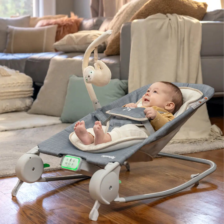 Ingenuity Happy Belly Rock-to-Bounce Baby Massage Seat with Soothing Vibrations, Music &amp; Belly Massage Technology, 0-6 months, Parker