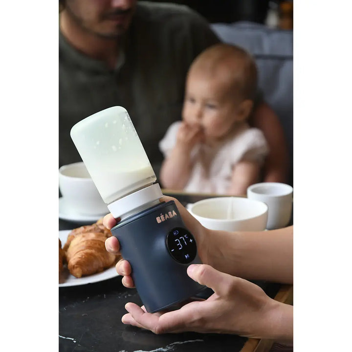 Beaba Milk Nomad Portable Baby Bottle Warmer - Rechargeable Warmer with Adjustable Temperature, Integrated Mixer &amp; Bottle Adapters, Night Blue, 0m+