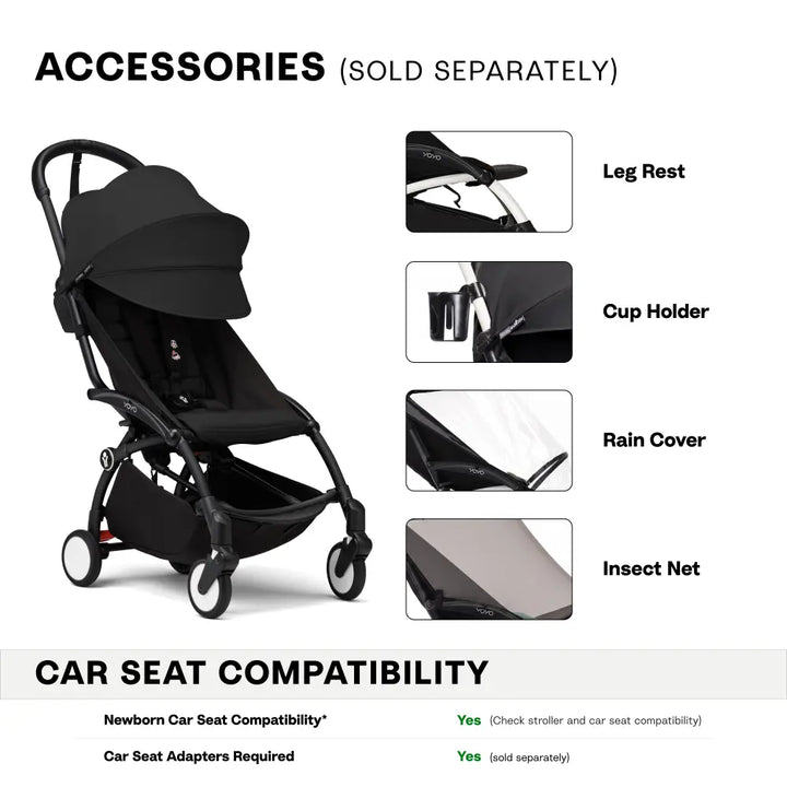 Stokke YOYO3 Stroller | Lightweight Compact Travel Stroller for Babies | Cabin Friendly &amp; Foldable | UPF 50+ Sun Protection | 5 Point Safety Harness | Award Winning Design | YOYO Stroller India | 6 Months to 4 Years - Black/Black