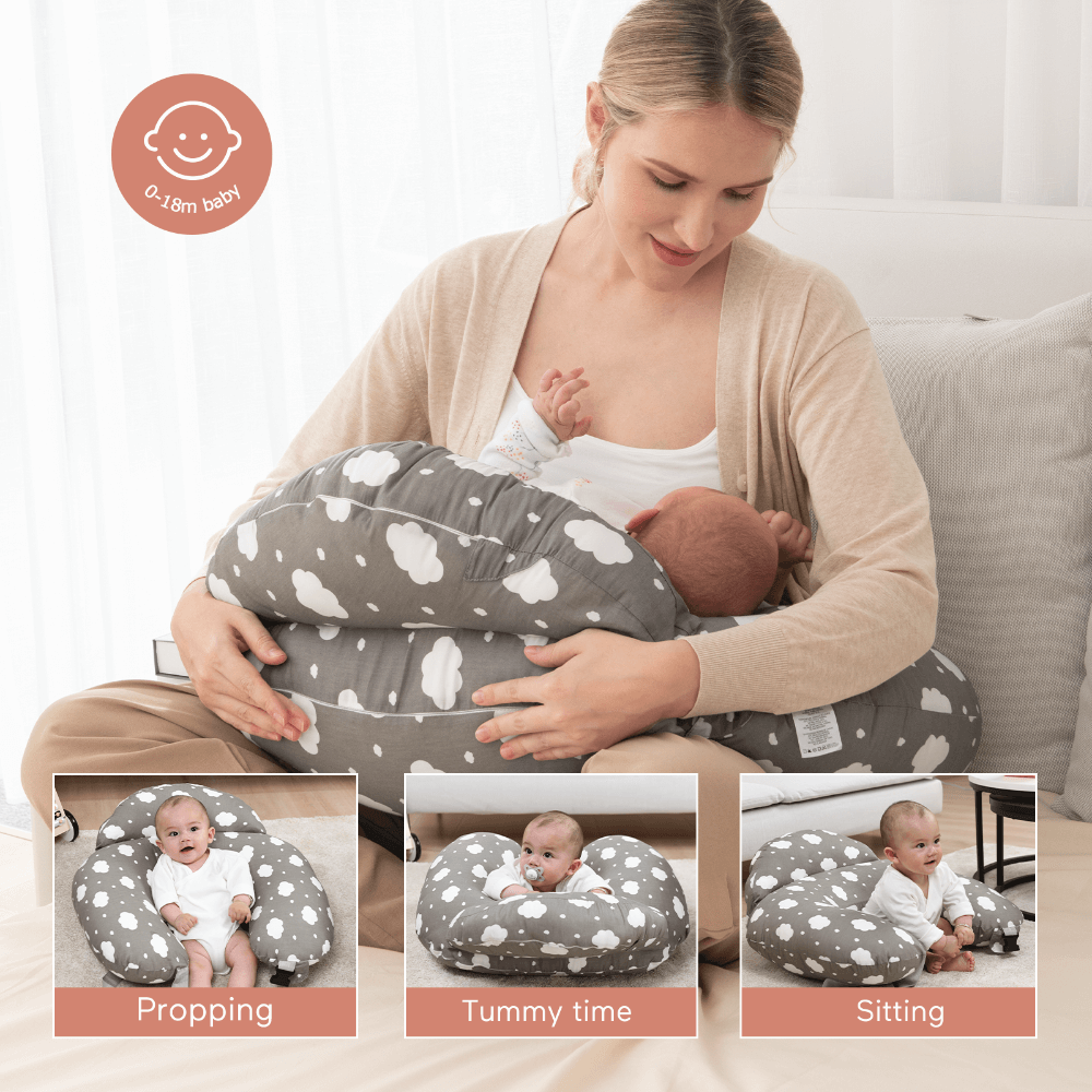 Momcozy Maternity Accessory Adjustable Nursing Pillow - Grey &amp; White