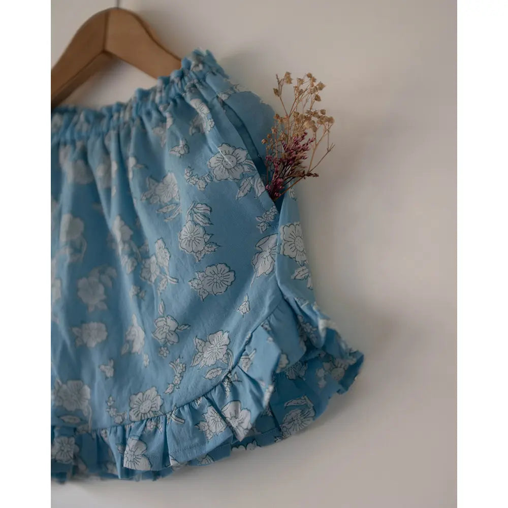 Love The World Today Blossom Powder Blue Spaghetti Top Shorts Set For Girls